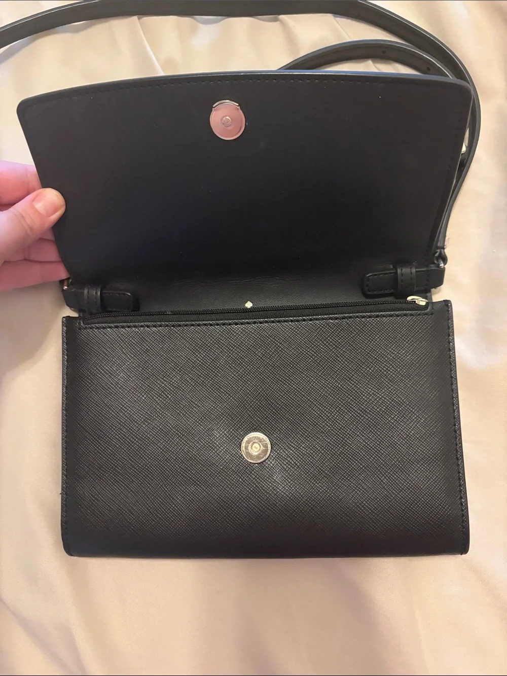 kate spade Black Saffiano Leather Crossbody Bag with Gold Logo